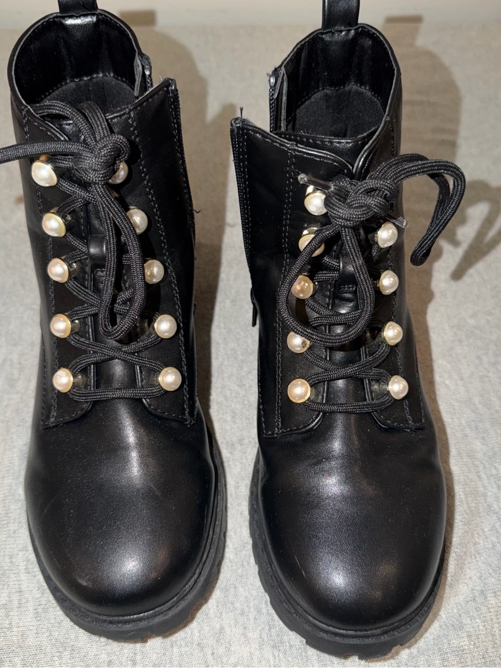 Nordstrom Kids’ Black Pearl-Accented Lace-Up Boots